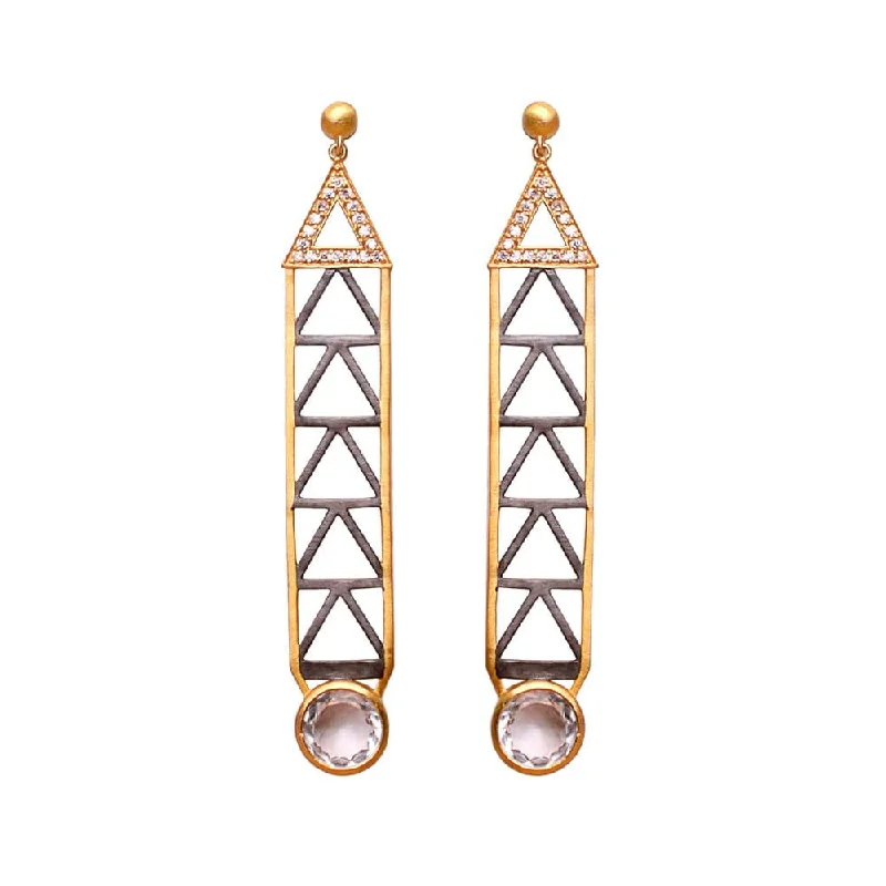 evening drop earrings for women -Art Deco Geometric Crystal Drop Two-Tone Earrings