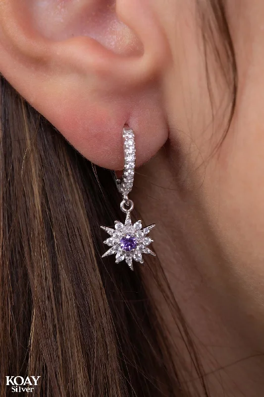 handmade earrings for women -Zircon Northstar Hoop (04) Purple