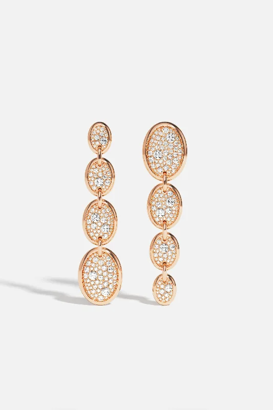 statement drop earrings for women -Asymmetric Drop Rose Gold Pavé Earrings