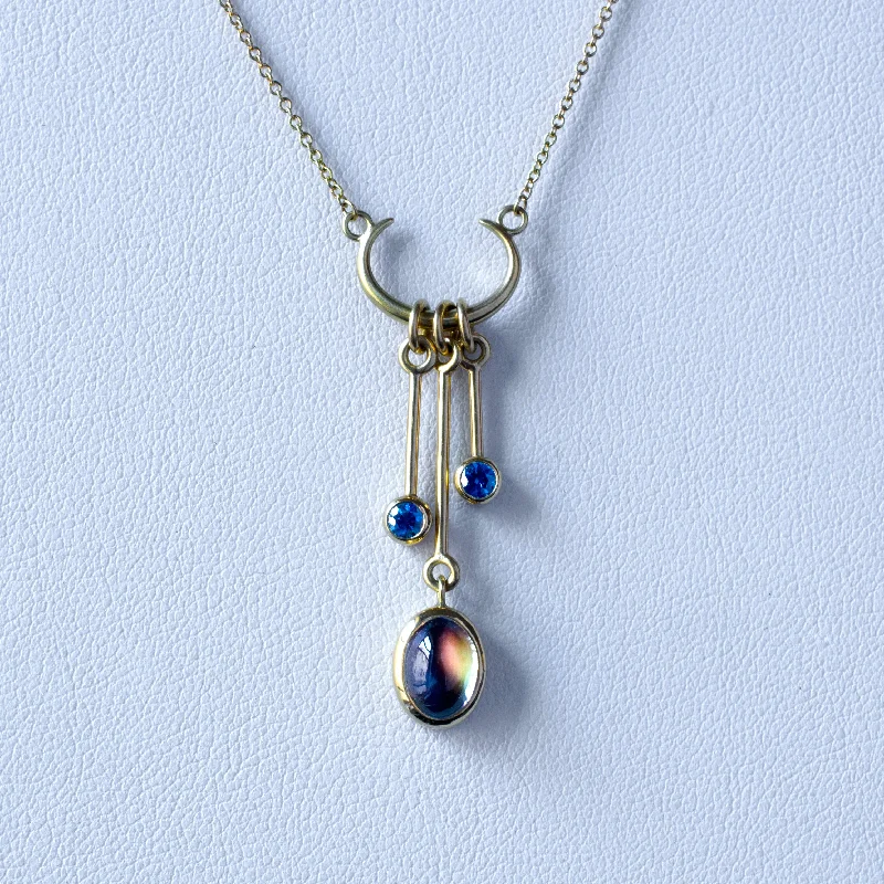 pearl chain necklaces for women -Moonstone and Montana Sapphire Gold Necklace