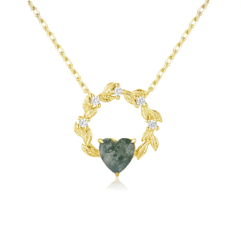 adjustable necklaces for women -Heart’s Desire Moss Agate Yellow Gold Necklace©