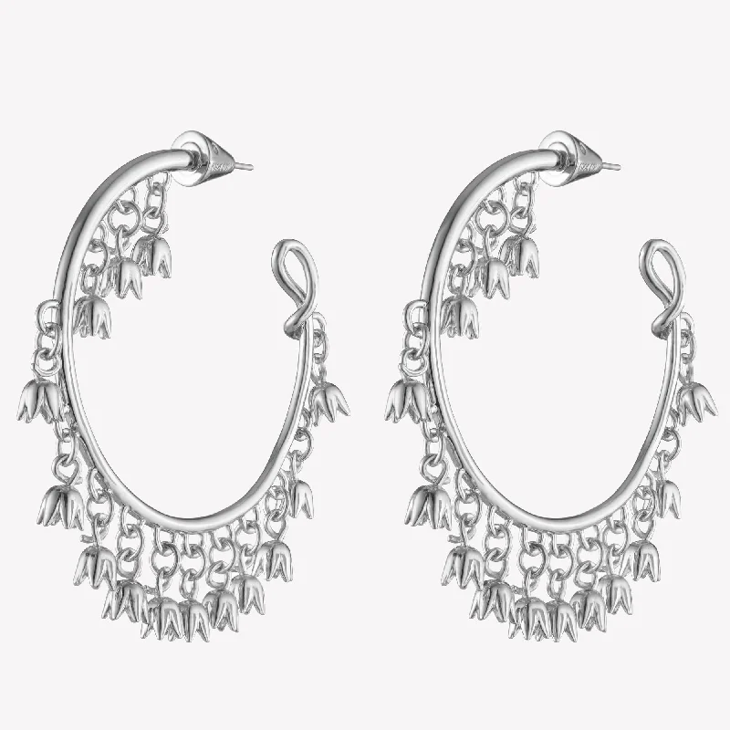 handmade silver earrings for women -LILY OF THE VALLEY CHARM HOOPS