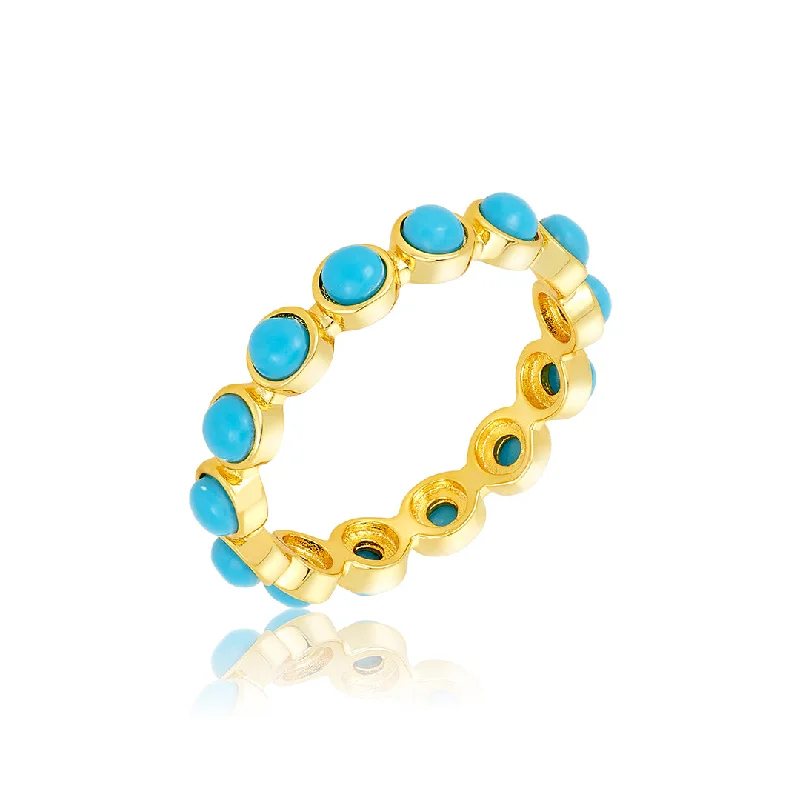 fashionable choker necklaces for women -14k Gold Plated 4mm Bezeled Turquoisette Eternity Band Ring