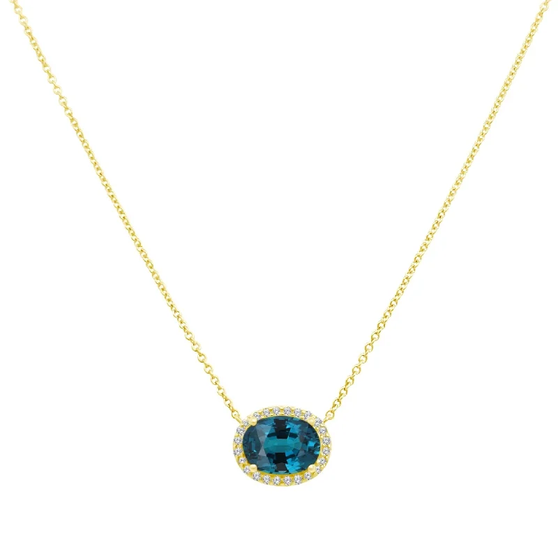 minimalist necklaces for women -Oval Gemstone & Diamond Halo Necklace