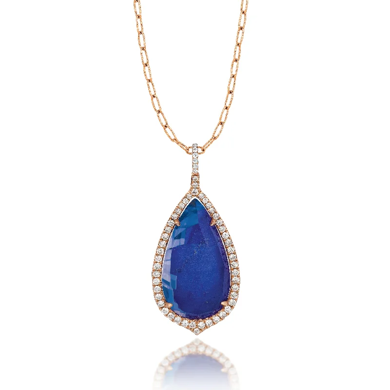 gold necklace sets for women -Lapis and Diamond Pendant