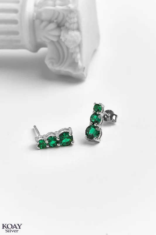 minimal earrings for women -Green Tennis Earring