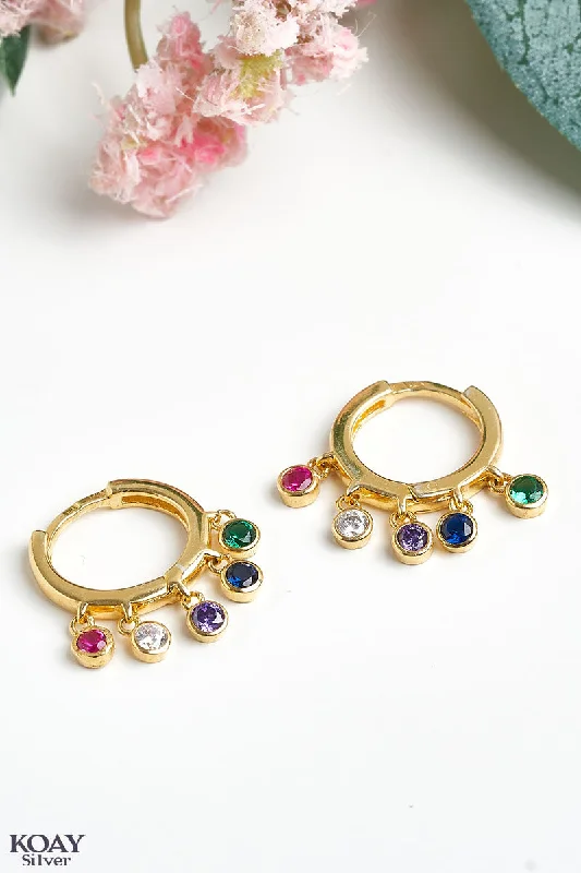 luxury drop earrings for women -Colored Zircons Hoop GP