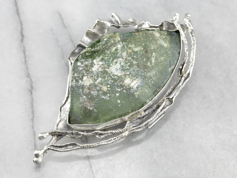 Avi Soffer Glass Sterling Silver Brooch or Pendant