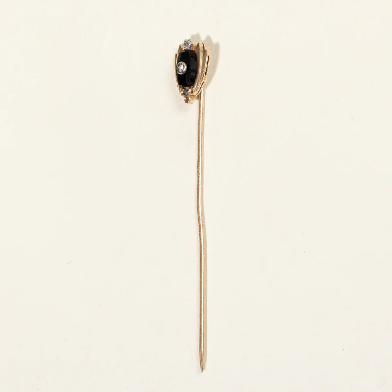 Onyx & Diamond Pin | 0.25ct, 0.01ct |