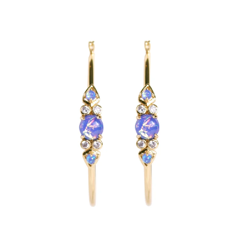 personalized earrings for women -Ophelia Blue Opal & Gold Hoop Earrings