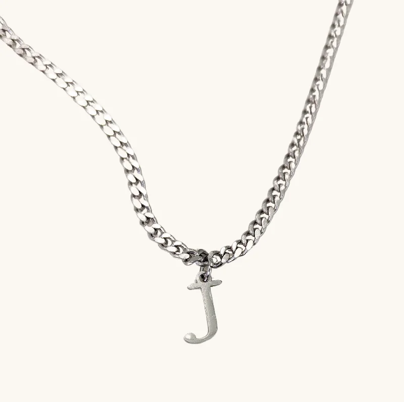 sparkling diamond necklaces for women -Silver Classic Cuban Initial Necklace