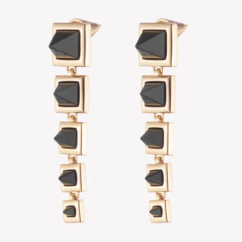 luxury earrings for women -GRADUATED PYRAMID EARRINGS - ONYX