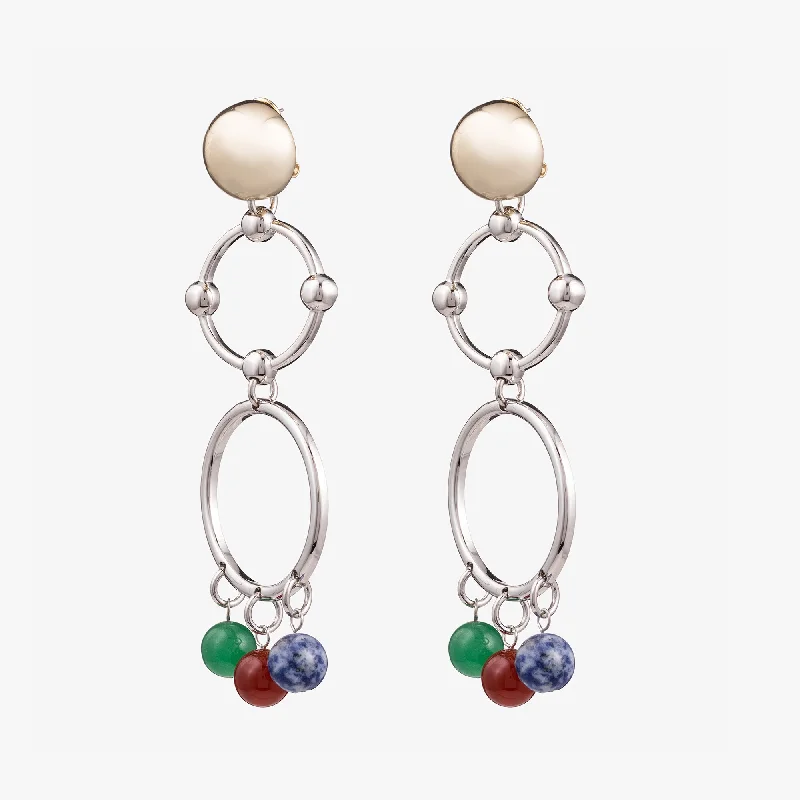 evening drop earrings for women -BEADED BARBELL CHANDELIER EARRINGS