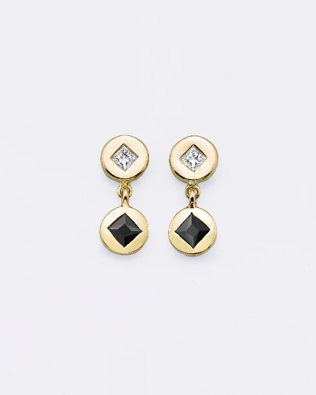 silver earrings for women -Black Diamond Double Medallion Earrings