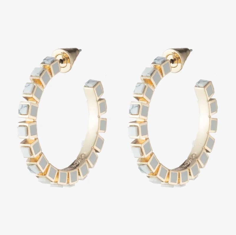 crystal earrings for women -SMALL INLAID CUBE HOOPS - HOWLITE