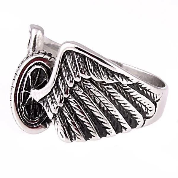 statement diamond rings -Road Warrior: Unisex Get Your Wings 316L Stainless Steel Biker Ring