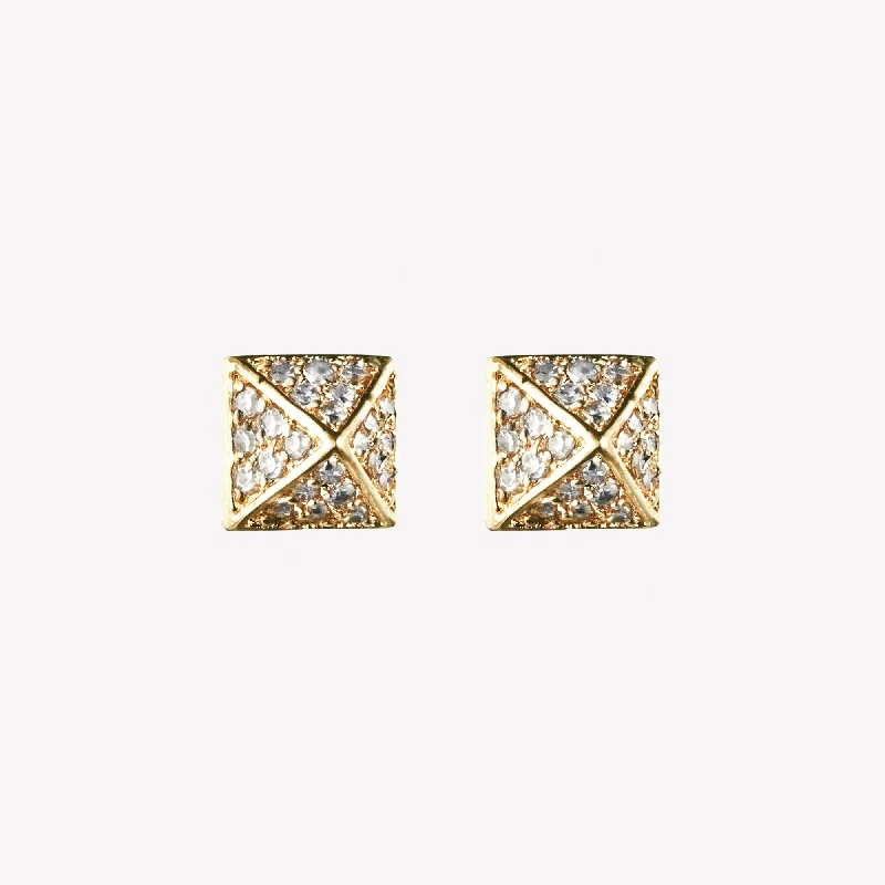 vintage drop earrings for women -PAVÉ PYRAMID STUD EARRINGS