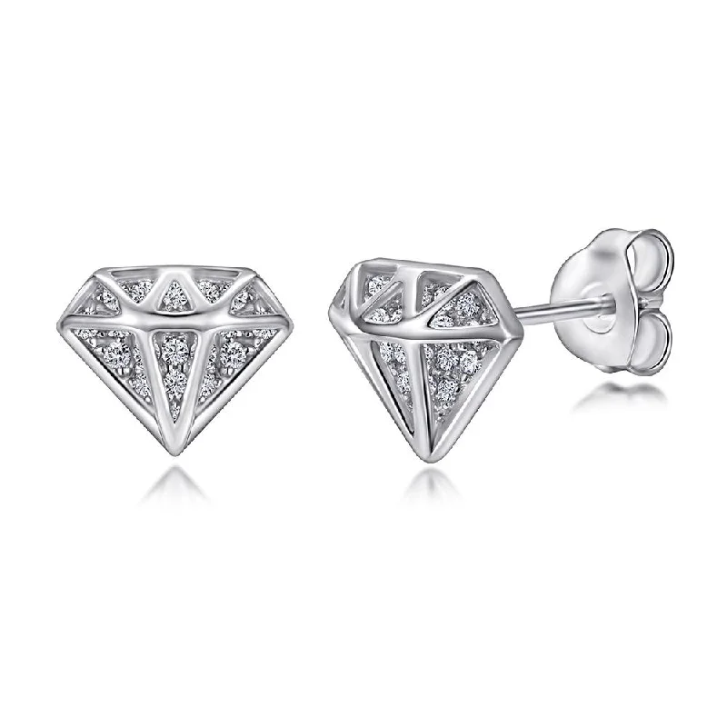 bridal earrings for women -Diamond Sterling Silver Stud Earrings