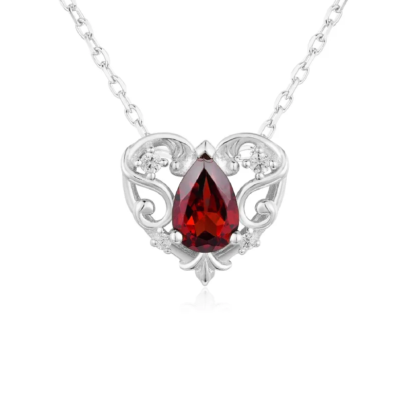 vintage-style necklaces for women -Rosy Heart Mozambique Garnet Necklace