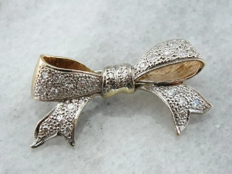 Sweet Vintage Diamond Studded Bow Brooch