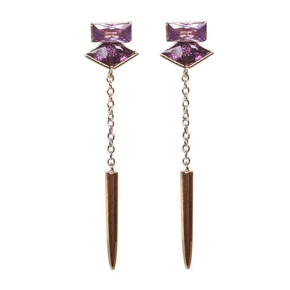 dangling pearl earrings for women -Vita Purple Crystal Drop Chain Earrings