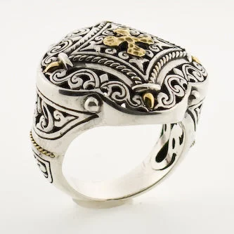 platinum rings for women -Large Sterling Silver Two Tone Cross Ring