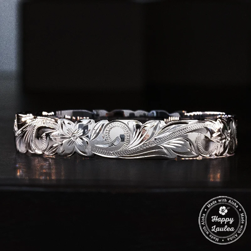 stackable bangles for women -Sterling Silver Bangle with Cutout Wave Edges [10mm] Hand Engraved Hawaiian Heritage Design