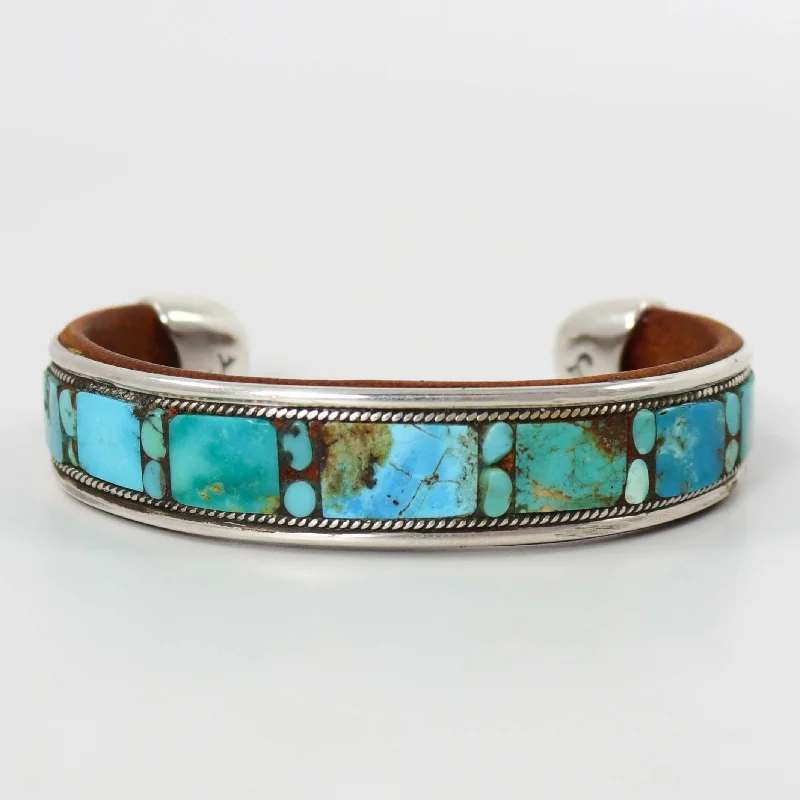 vintage bangles for women -Turquoise Inlay Cuff