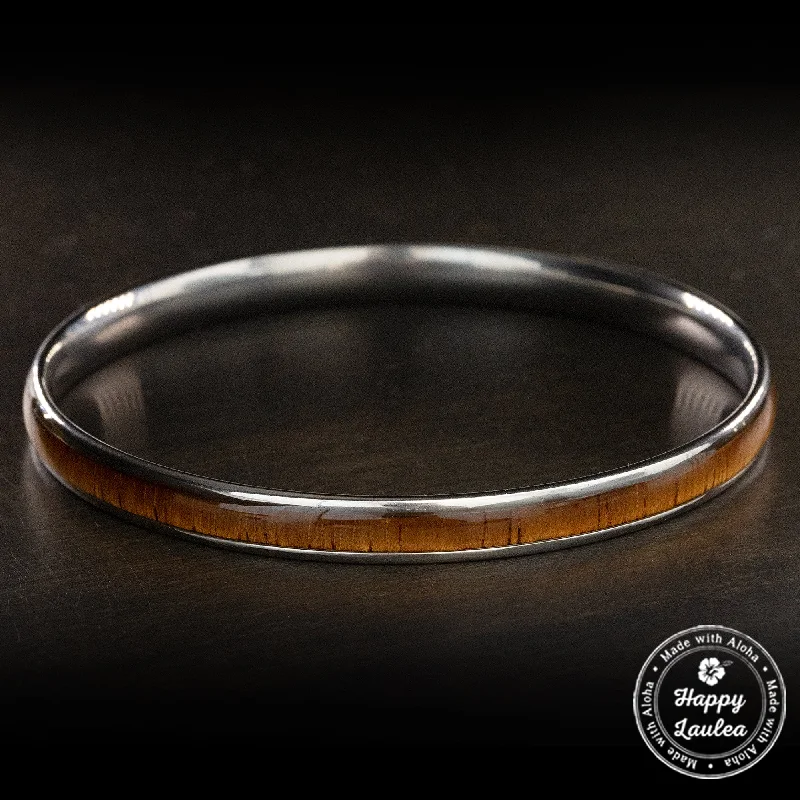 classic bangle sets for women -Stainless Steel Bangle [6mm width] Hawaiian Koa Wood Inlay