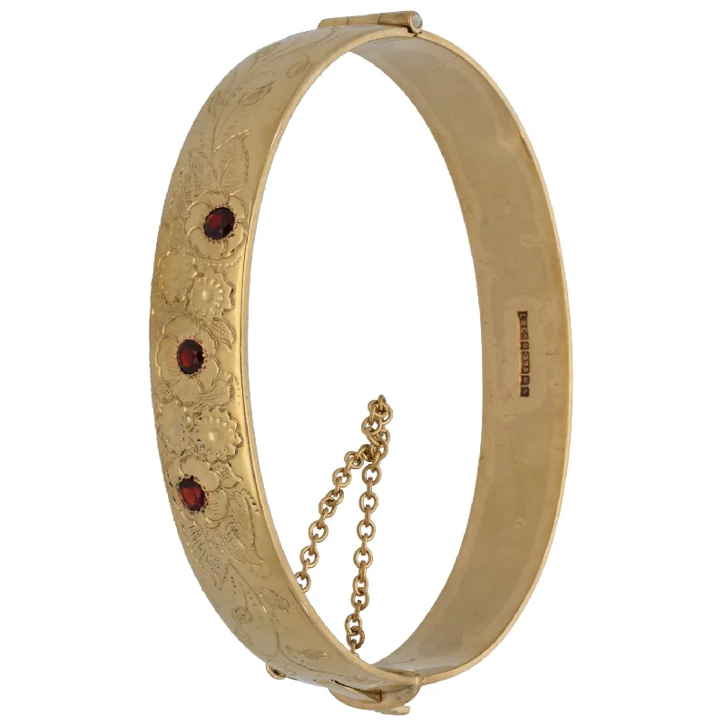 gemstone bracelets for women -9ct Gold Garnet Hinged/Clasp Bangle