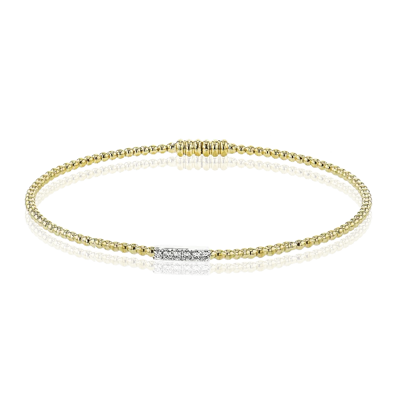 chunky bangles for women -Beaded Bangle in 18k Gold with Diamonds