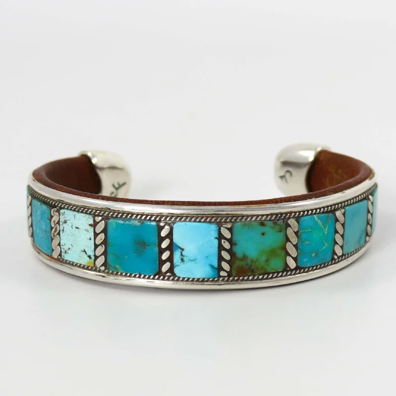 fashion bracelets for women -Turquoise Inlay Cuff