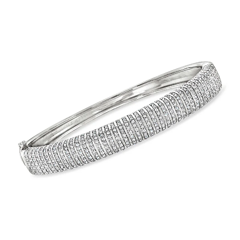 luxury bangles for women -Ross-Simons Diamond Striped Bangle Bracelet in Sterling Silver