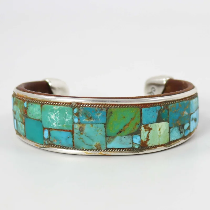 pearl bracelets for women -Turquoise Inlay Cuff