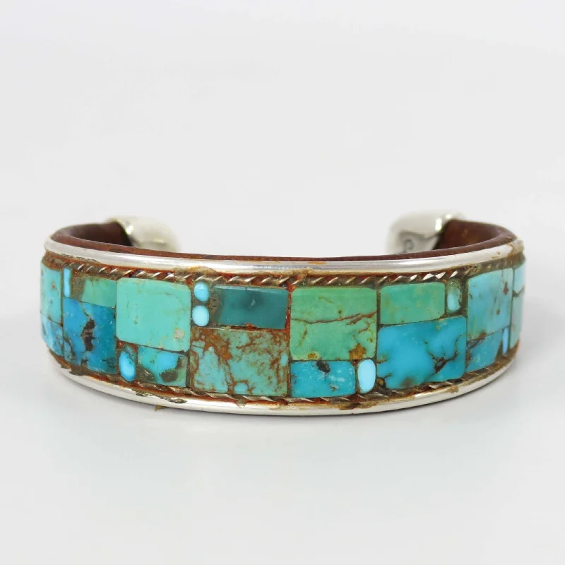 gemstone bangles for women -Turquoise Inlay Cuff