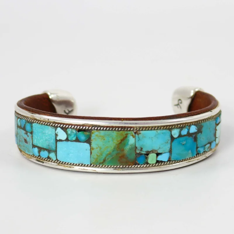 bangles sets for women -Turquoise Inlay Cuff