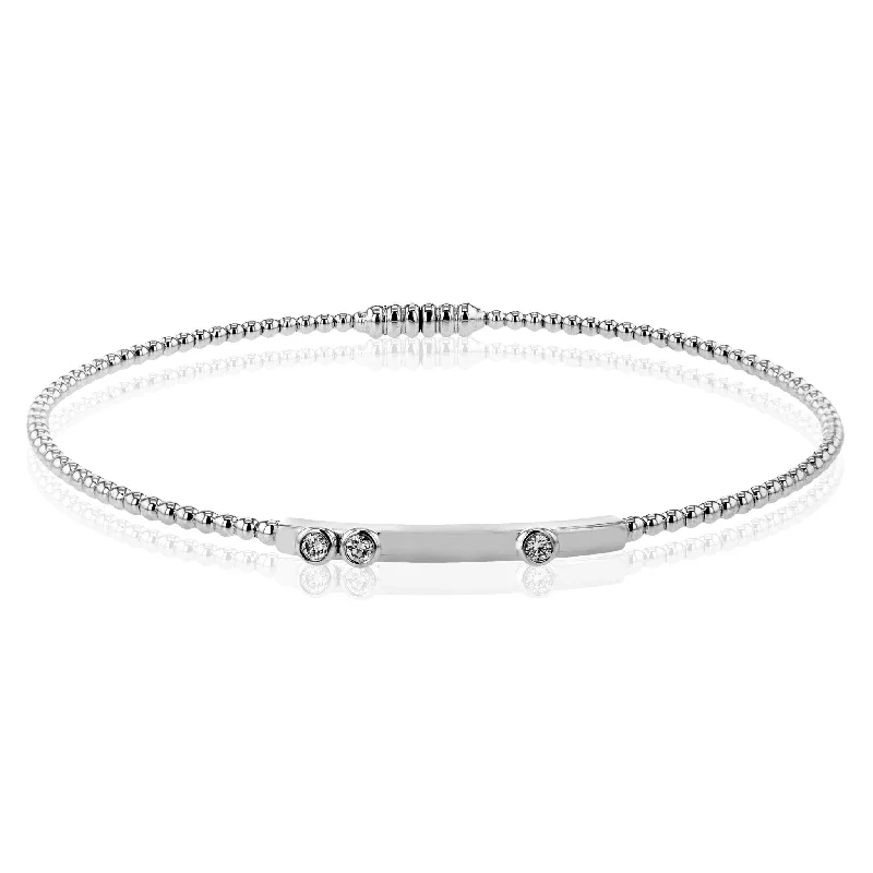 silver charm bracelets for women -Beaded Bangle in 18k Gold with Diamonds